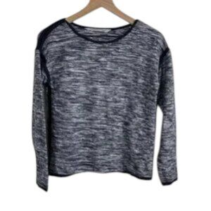 Athleta Retreat Sweater Black Gray Marled Knit Size L/M Boat Neck Cotton‎ Blend